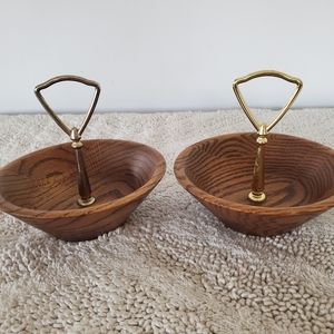 VTG MCM Set Of 2 The Original Walnut Bowl Factory Store 6" Dia Gold Color Handle